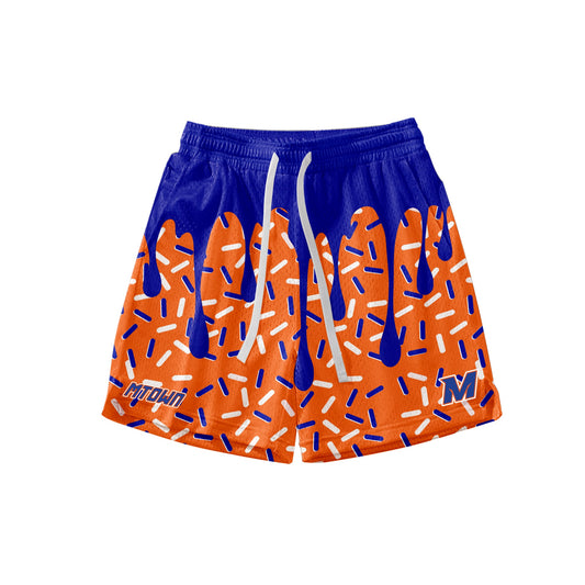 MTOWN Orange and blue  drip shorts