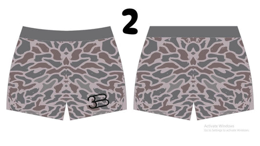 Old school camo swim trunks
